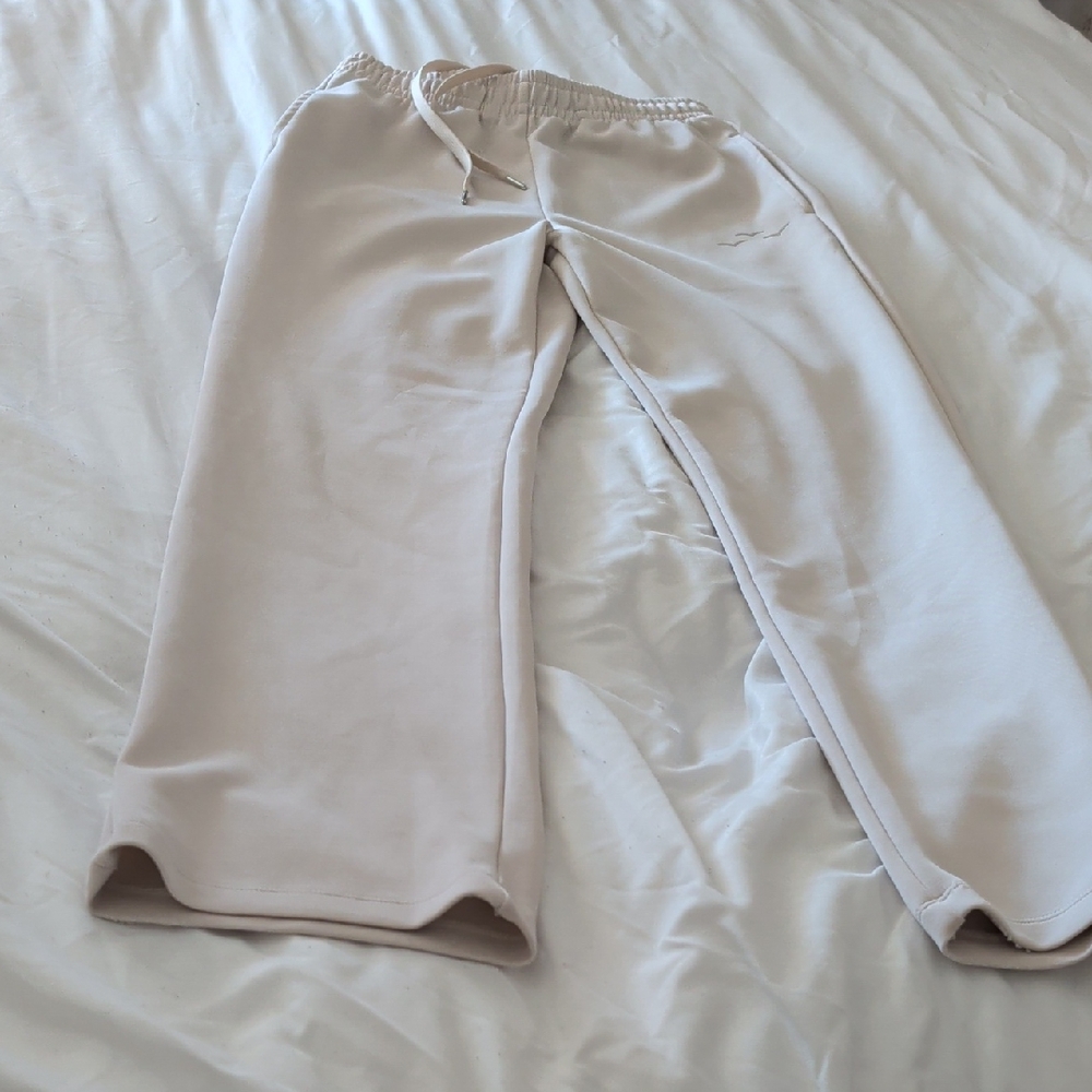 Cream Elastic Waist Pants